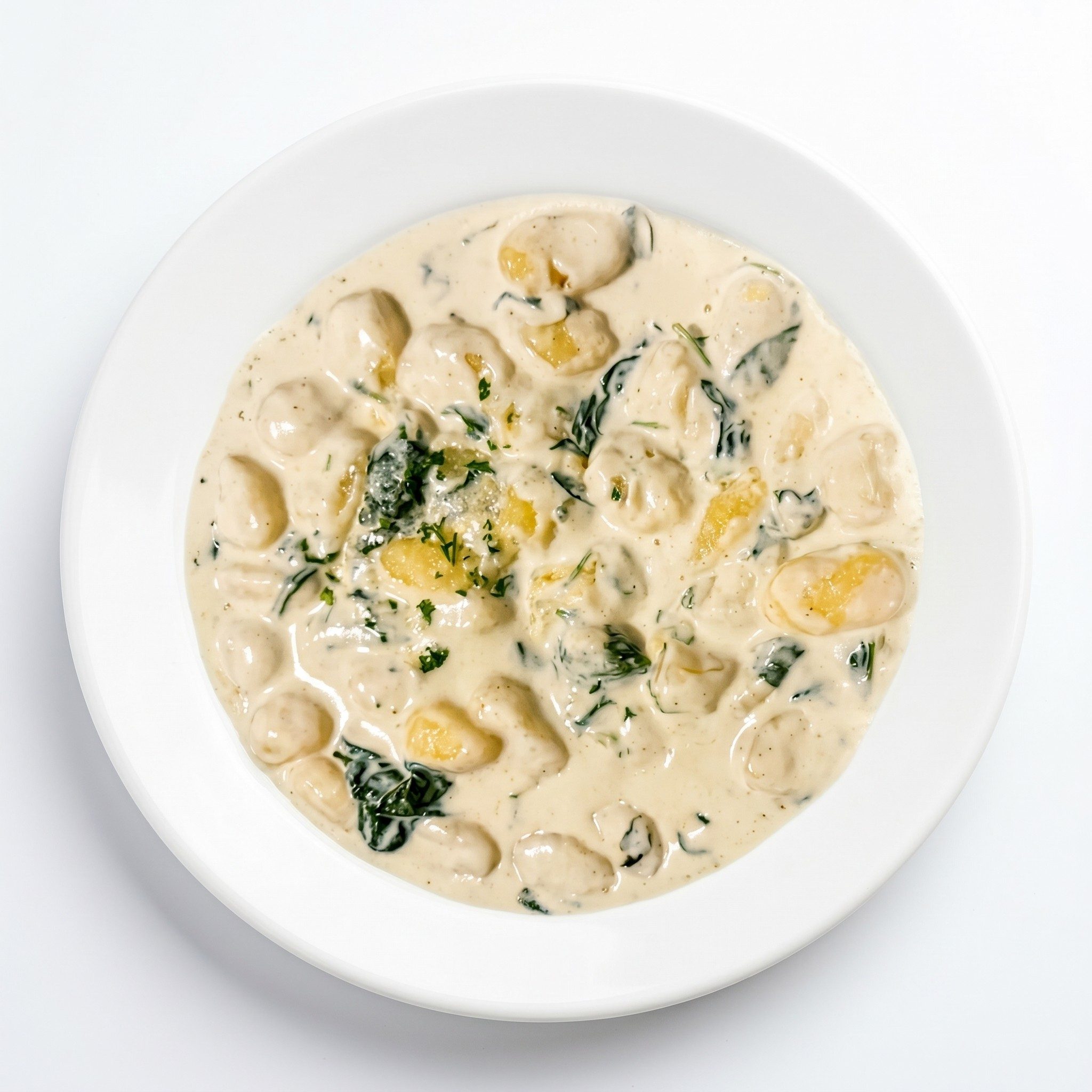 Gnocchi al Formaggi e Spinaci.